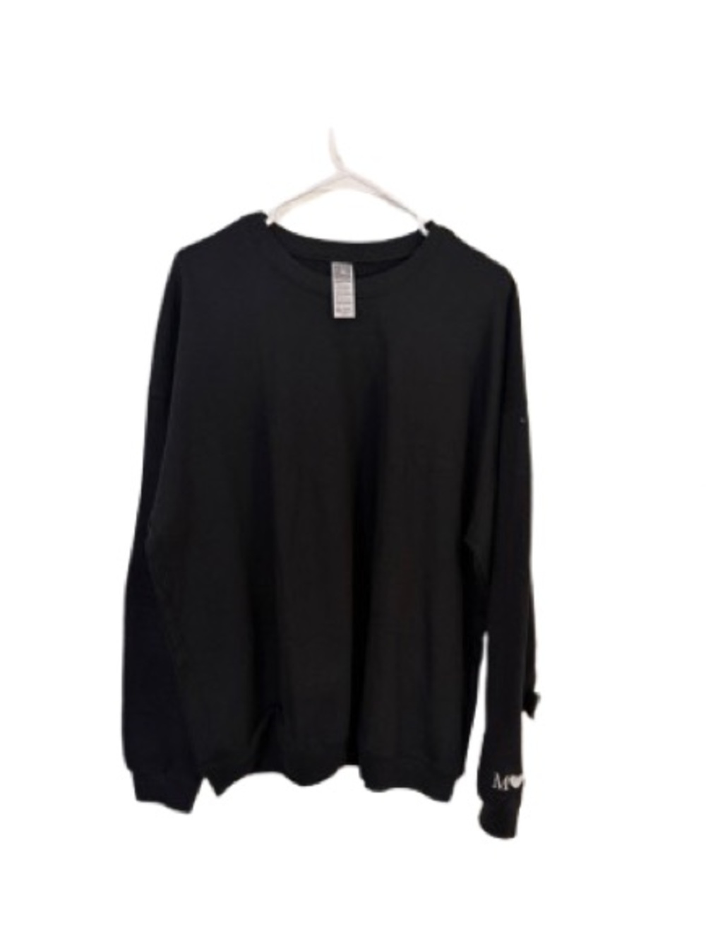 Oversized Black Crewneck Pullover Sweatshirt With “M❤️” Cuff Logo Size XL
